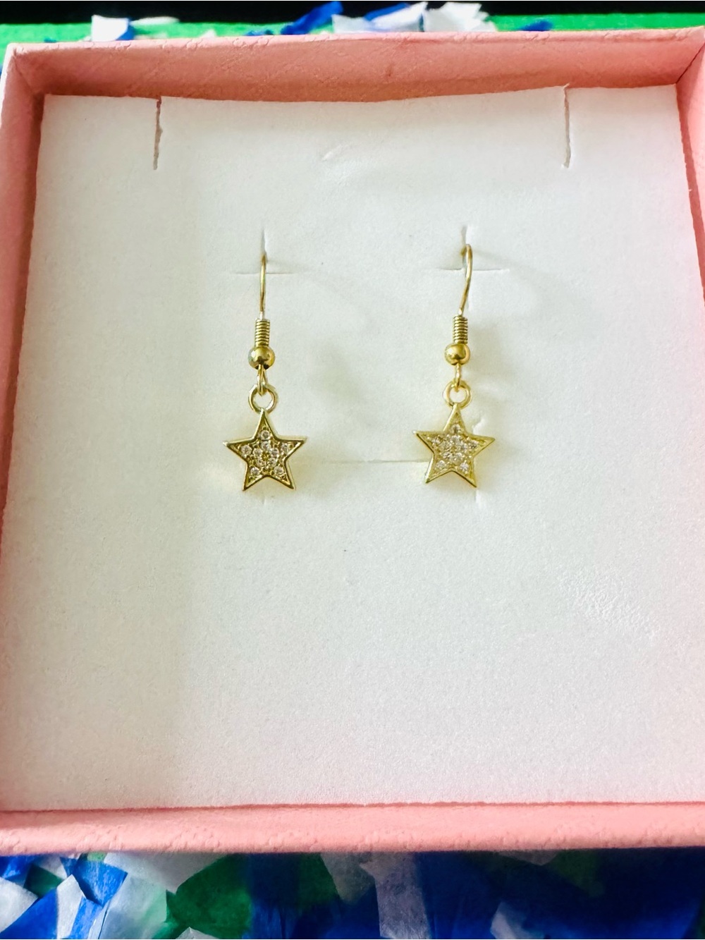 Gold Star Dangle Earrings with Crystal Accent - Women Jewelry